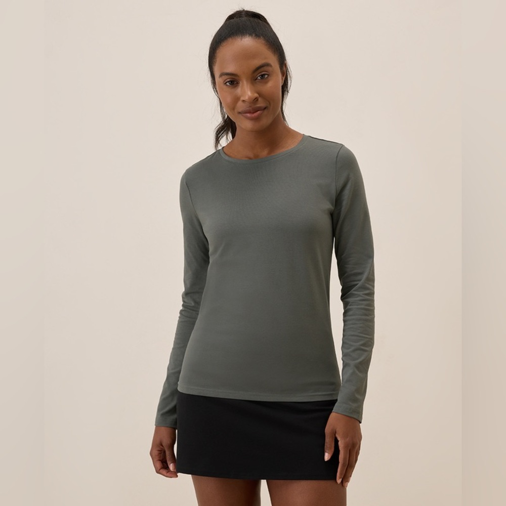 Pact Organic Cotton Luxe Stretch Jersey Long Sleeve T-Shirt in Castor Green